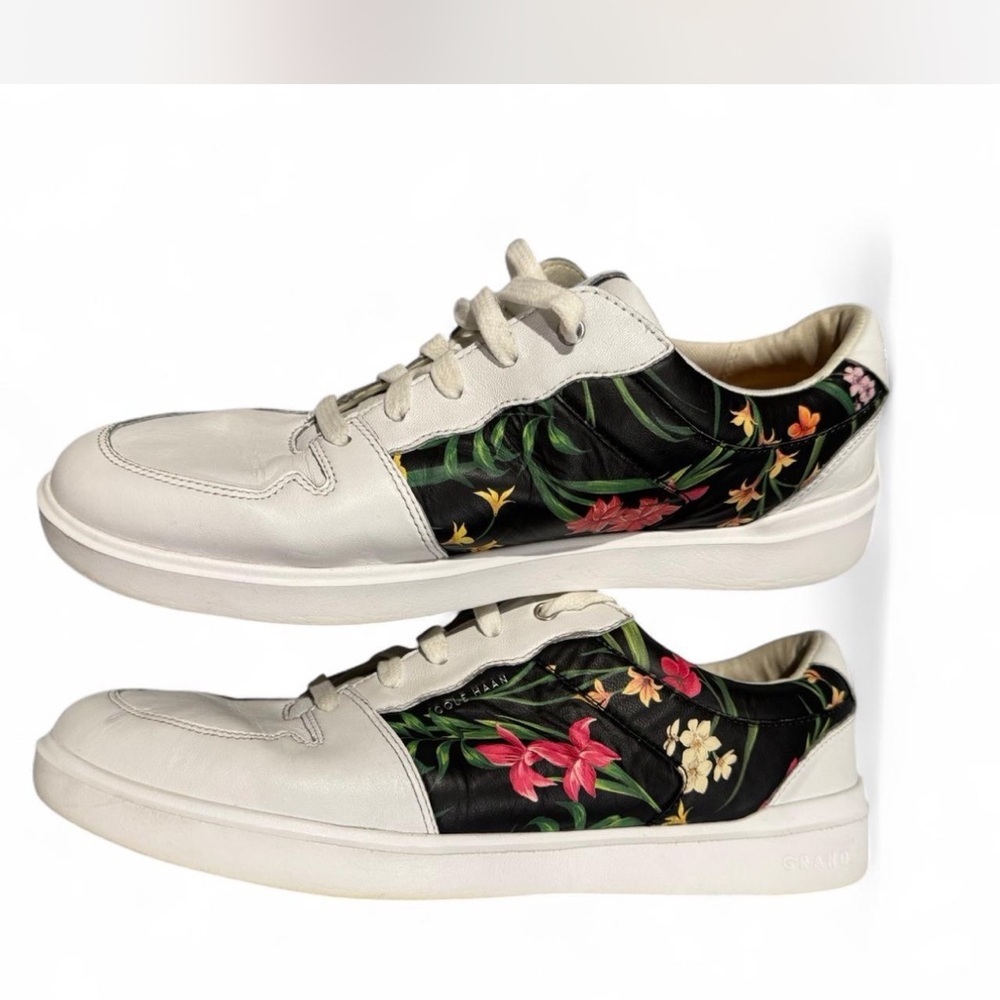 Cole Haan White and Green Floral Sneakers